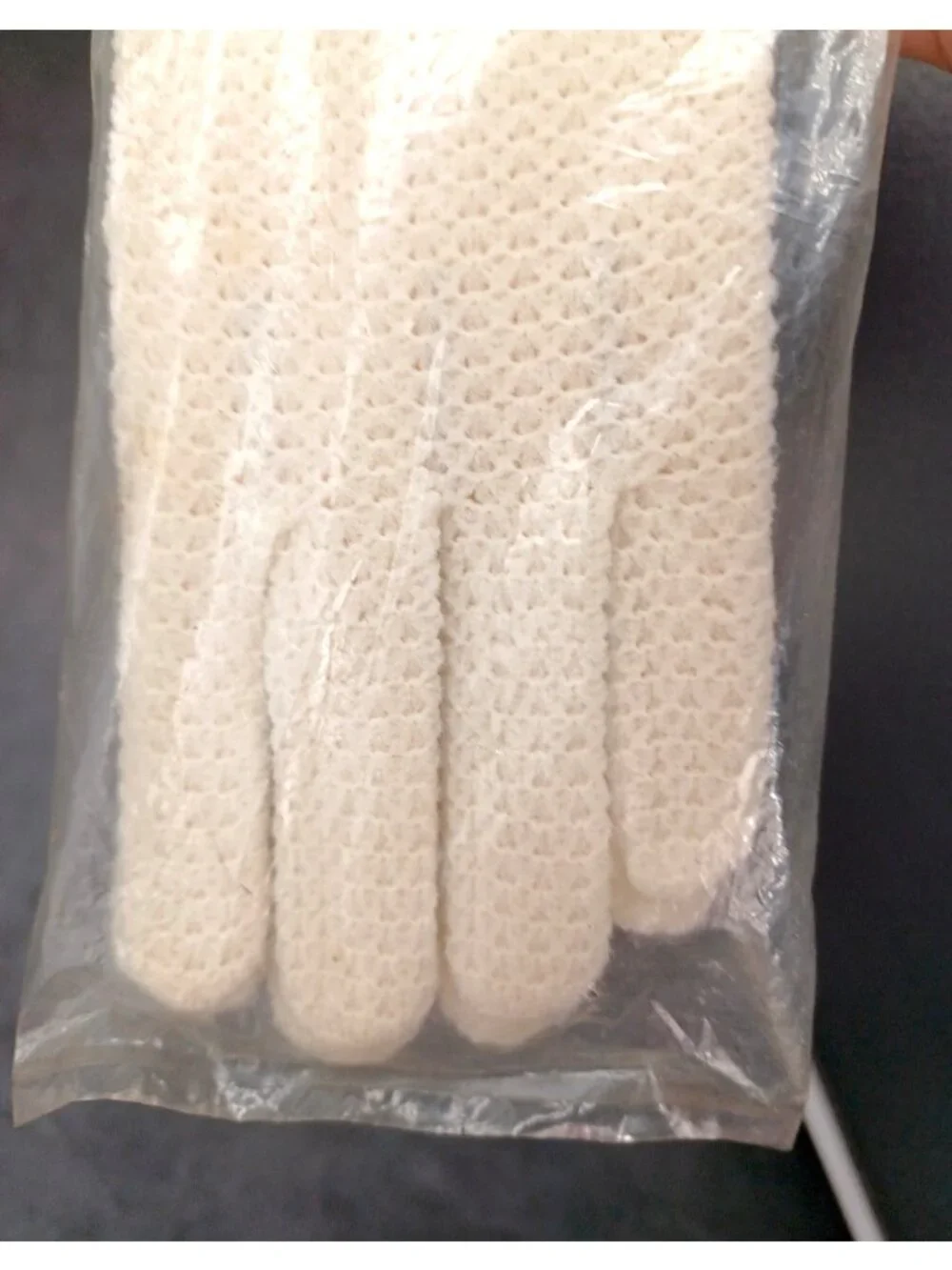 Cream White Fishnet Stretch Gloves /Pearl Buttons Formal 7.5